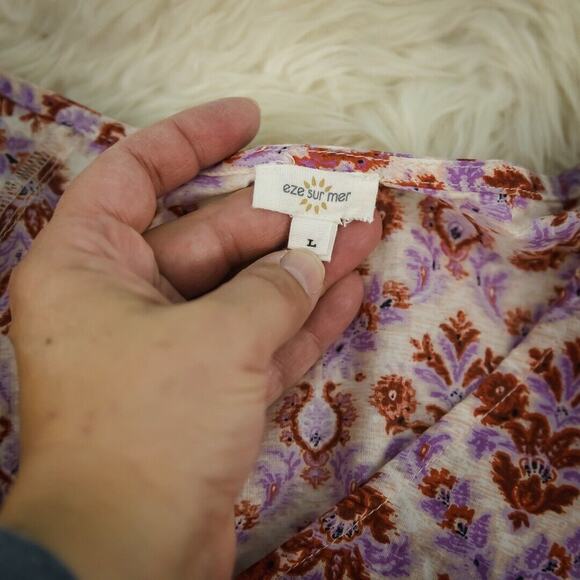 Eze Sur Mer Anthropologie Size Large L Yvonne Floral Paisley Boho Peasant Top - Picture 3 of 4